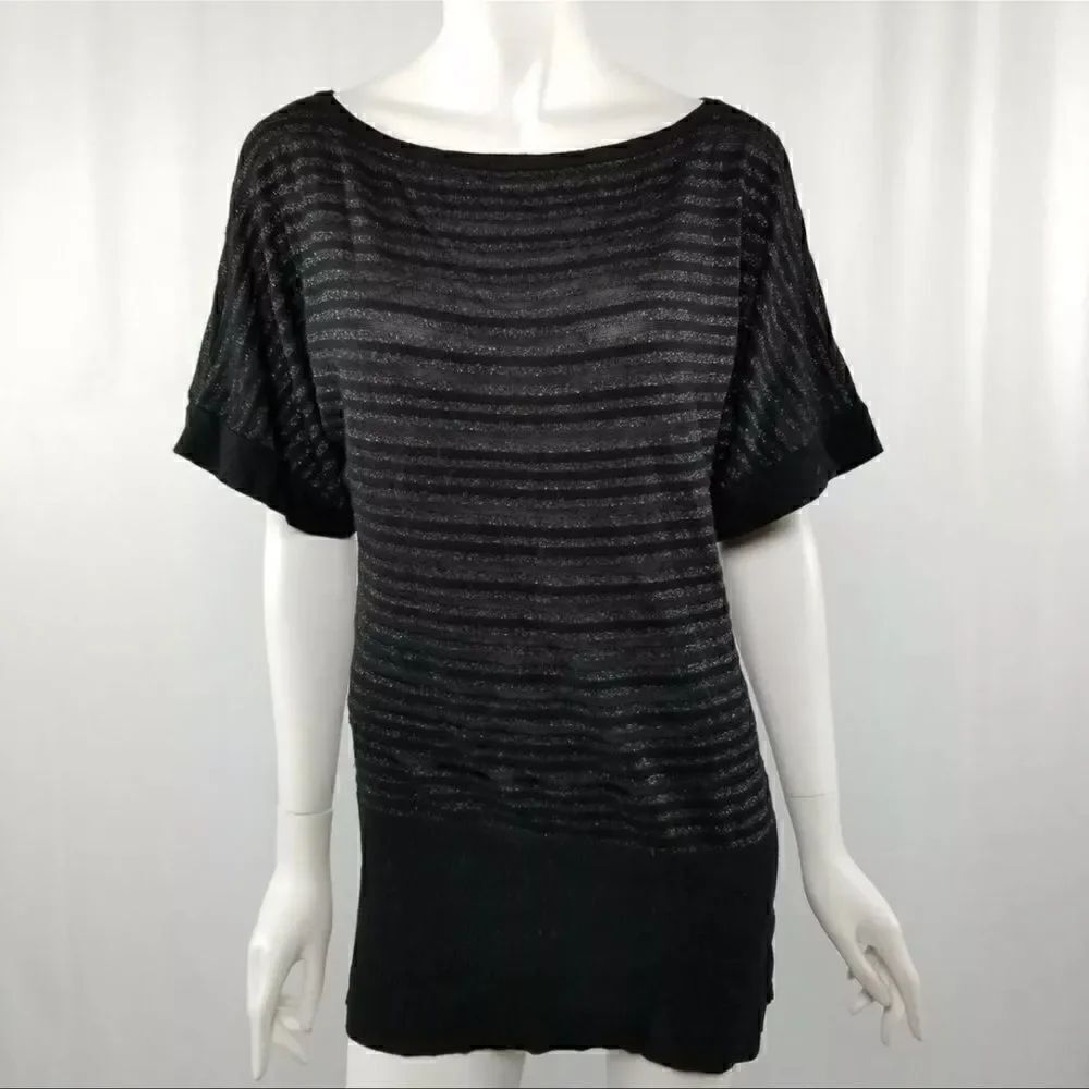 WHBM White House Black Market Size XS Black Shimmer Striped Dolman Style Blouse